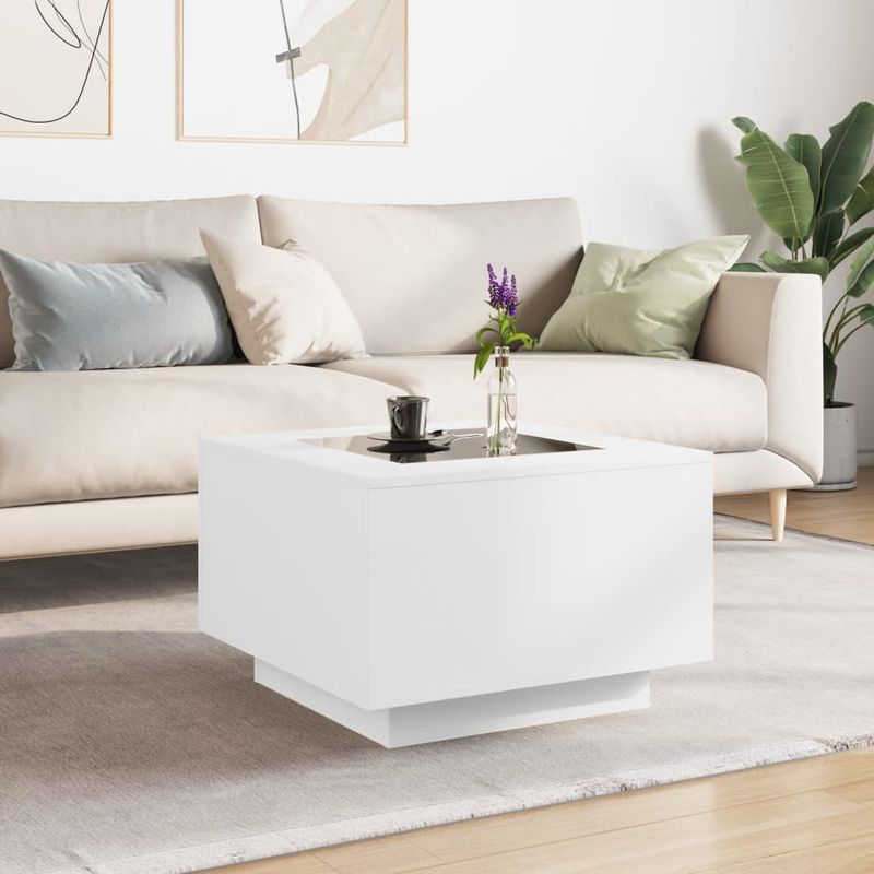 Casa si Gradina - Mobilier - Mese si birouri - Masute de cafea - Masuta de cafea cu LED, alb, 60x60x40 cm, lemn prelucrat - Infinity.ro