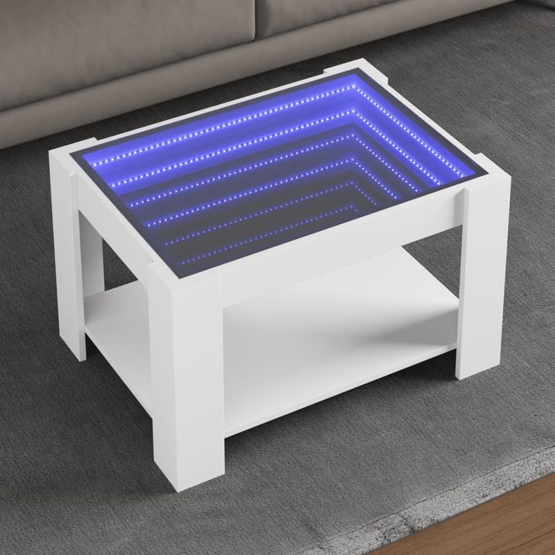 Casa si Gradina - Mobilier - Mese si birouri - Masute de cafea - Masuta de cafea cu LED, alb, 73x53x45 cm, lemn prelucrat - Infinity.ro