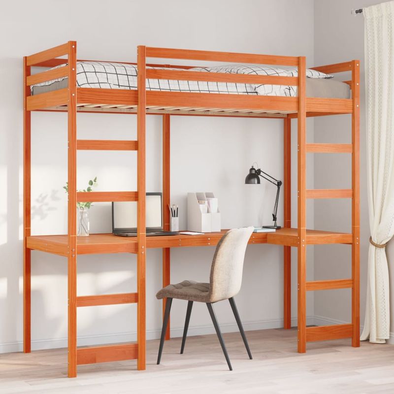 Casa si Gradina - Mobilier - Paturi si accesorii - Paturi - Cadru pat supraetajat fara saltea maro 75x190 cm lemn masiv pin - Infinity.ro