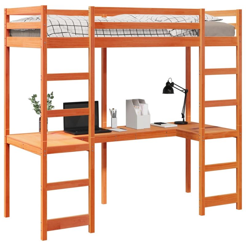 Casa si Gradina - Mobilier - Paturi si accesorii - Paturi - Cadru pat supraetajat fara saltea maro 75x190 cm lemn masiv pin - Infinity.ro