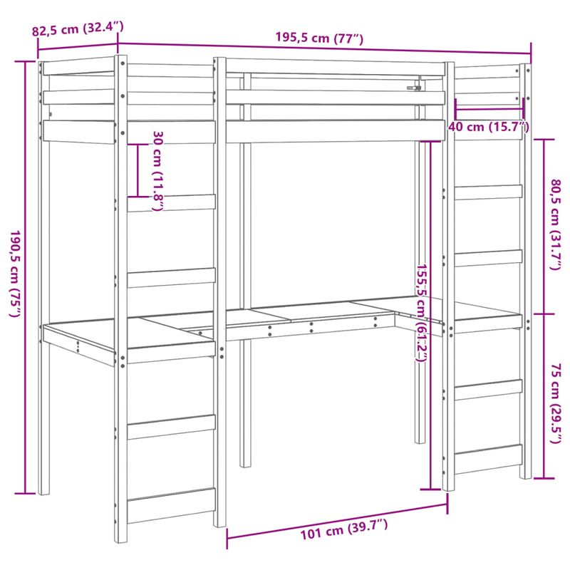 Casa si Gradina - Mobilier - Paturi si accesorii - Paturi - Cadru pat supraetajat fara saltea maro 75x190 cm lemn masiv pin - Infinity.ro