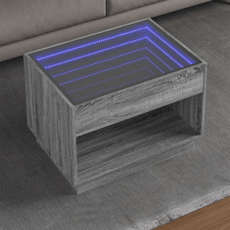 Casa si Gradina - Mobilier - Mese si birouri - Masute de cafea - Masuta de cafea cu LED infinity, gri sonoma, 70x50x50 cm - Infinity.ro