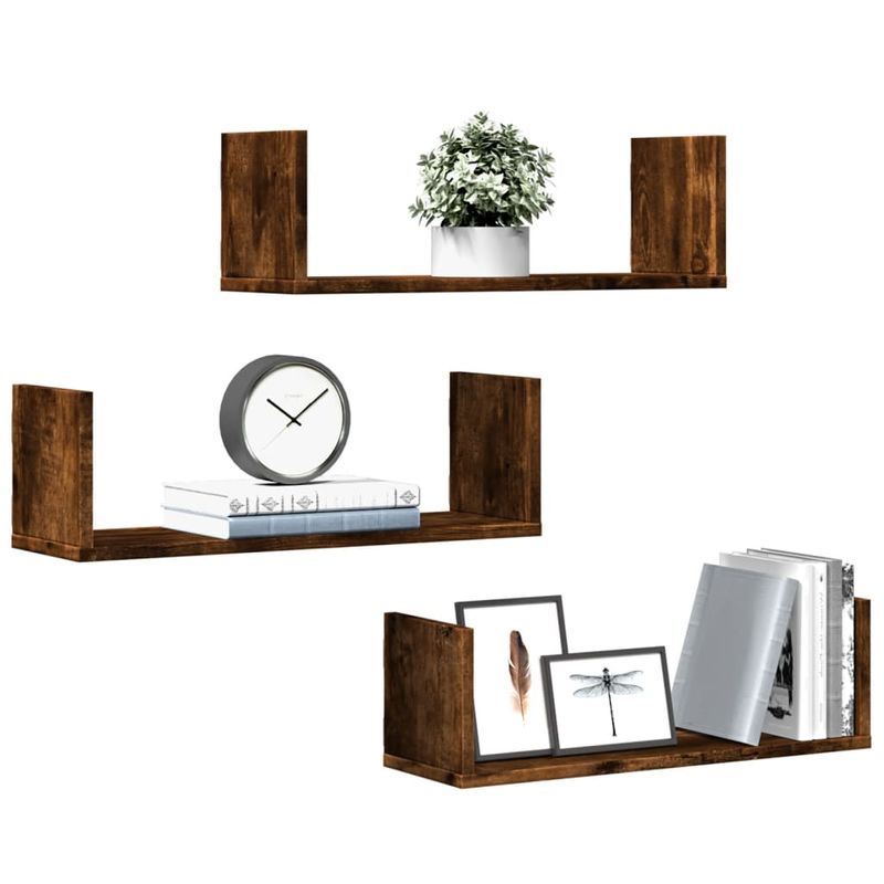 Casa si Gradina - Mobilier - Biblioteci si rafturi - Rafturi - Rafturi perete 3 buc. stejar fumuriu 58x18x18 cm lemn prelucrat - Infinity.ro