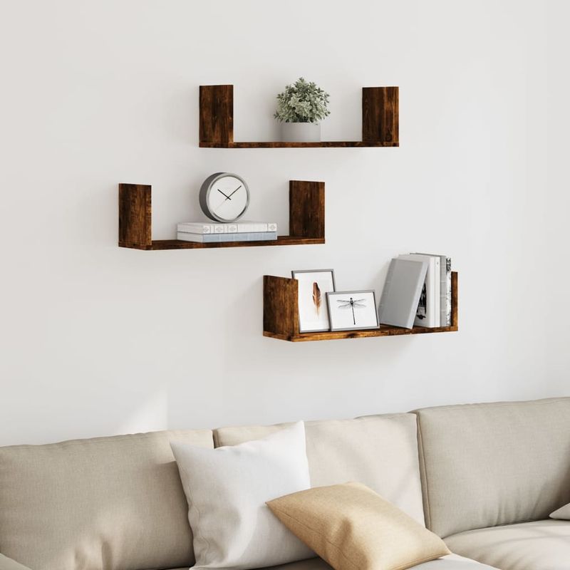 Casa si Gradina - Mobilier - Biblioteci si rafturi - Rafturi - Rafturi perete 3 buc. stejar fumuriu 58x18x18 cm lemn prelucrat - Infinity.ro