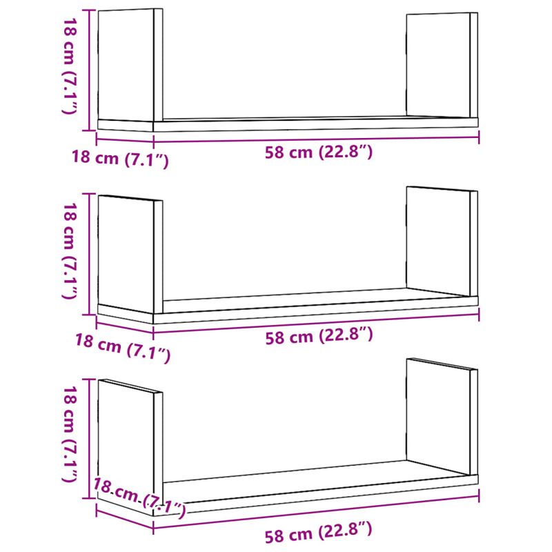 Casa si Gradina - Mobilier - Biblioteci si rafturi - Rafturi - Rafturi perete 3 buc. stejar fumuriu 58x18x18 cm lemn prelucrat - Infinity.ro