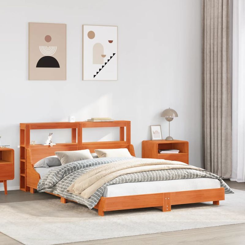 Casa si Gradina - Mobilier - Paturi si accesorii - Paturi - Cadru pat fara saltea, maro ceruit, 140x190 cm, lemn masiv pin - Infinity.ro
