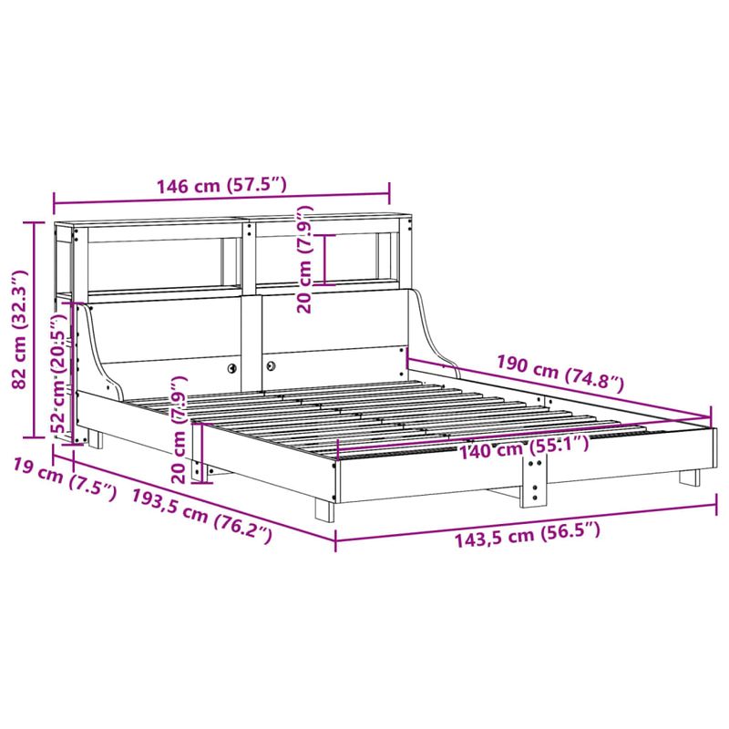Casa si Gradina - Mobilier - Paturi si accesorii - Paturi - Cadru pat fara saltea, maro ceruit, 140x190 cm, lemn masiv pin - Infinity.ro