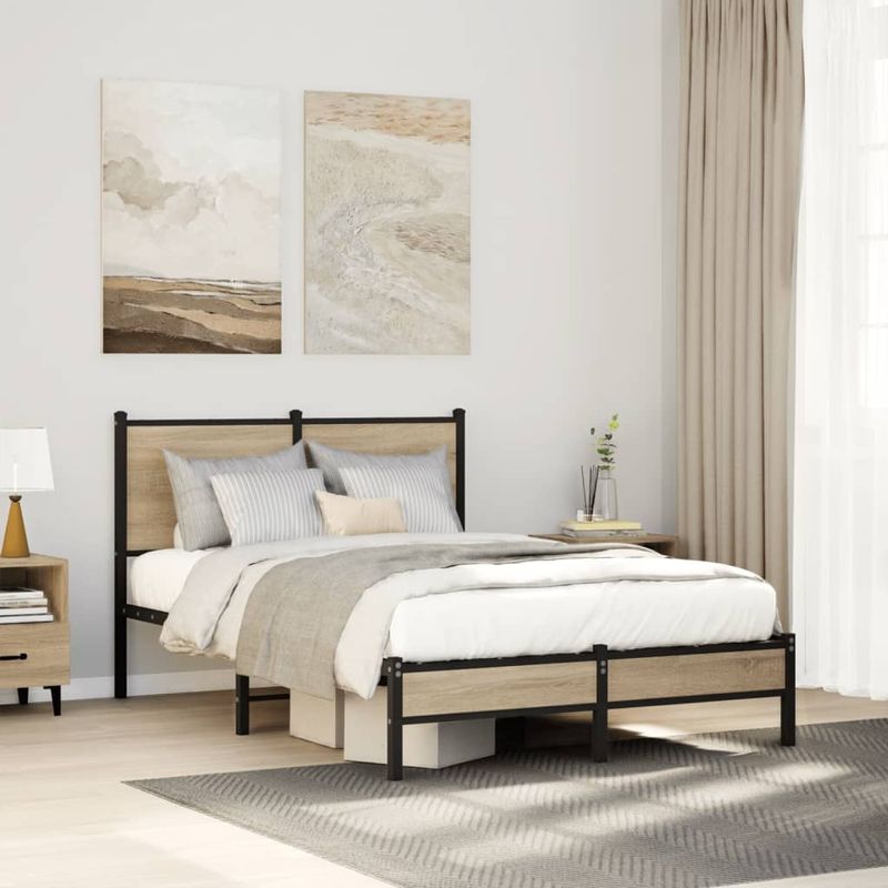 Casa si Gradina - Mobilier - Paturi si accesorii - Paturi - Cadru de pat metalic fara saltea, stejar sonoma, 120x200 cm - Infinity.ro
