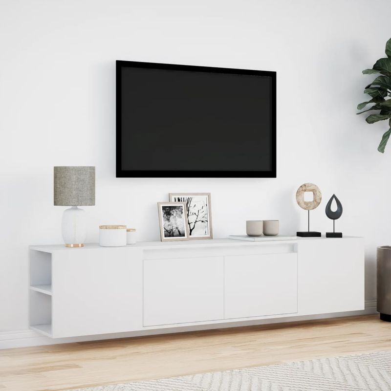 Casa si Gradina - Mobilier - Comode si corpuri - Comode - Dulap TV de perete cu lumini LED, alb, 180x31x39,5 cm - Infinity.ro