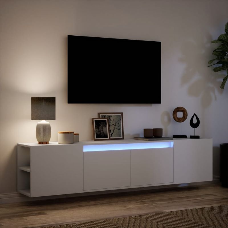 Casa si Gradina - Mobilier - Comode si corpuri - Comode - Dulap TV de perete cu lumini LED, alb, 180x31x39,5 cm - Infinity.ro