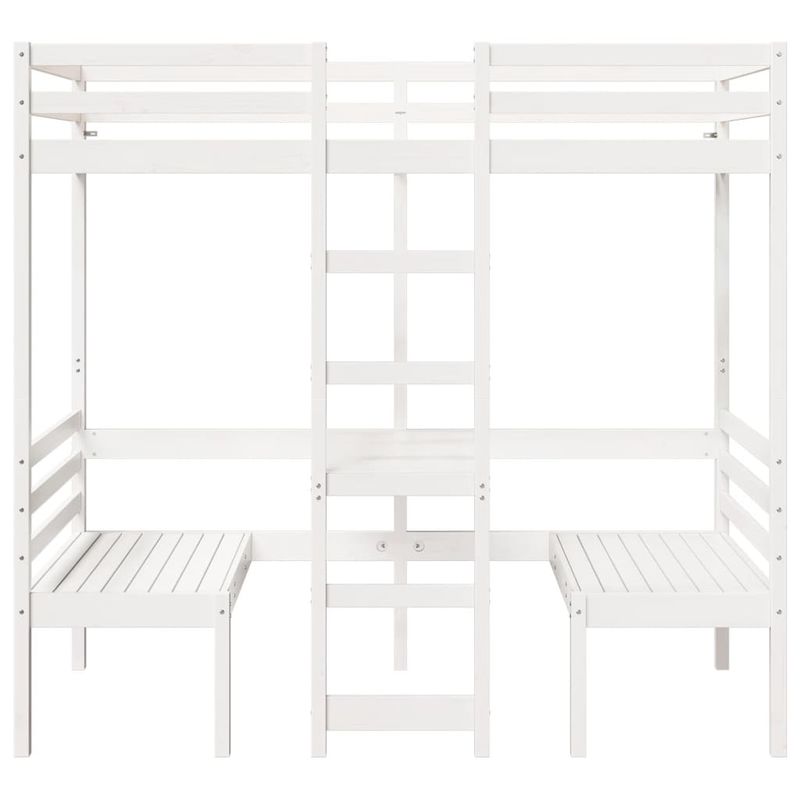 Casa si Gradina - Mobilier - Paturi si accesorii - Paturi - Cadru pat etajat, birou/scaune, alb, 80x200 cm, lemn masiv pin - Infinity.ro