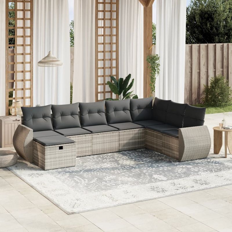 Casa si Gradina - Gradina si terasa - Mobilier exterior - Seturi mobila gradina - Set mobilier de gradina cu perne, 8 piese gri deschis poliratan - Infinity.ro