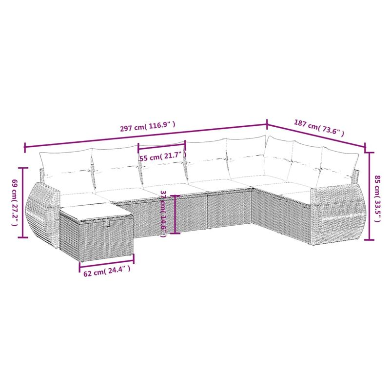 Casa si Gradina - Gradina si terasa - Mobilier exterior - Seturi mobila gradina - Set mobilier de gradina cu perne, 8 piese gri deschis poliratan - Infinity.ro
