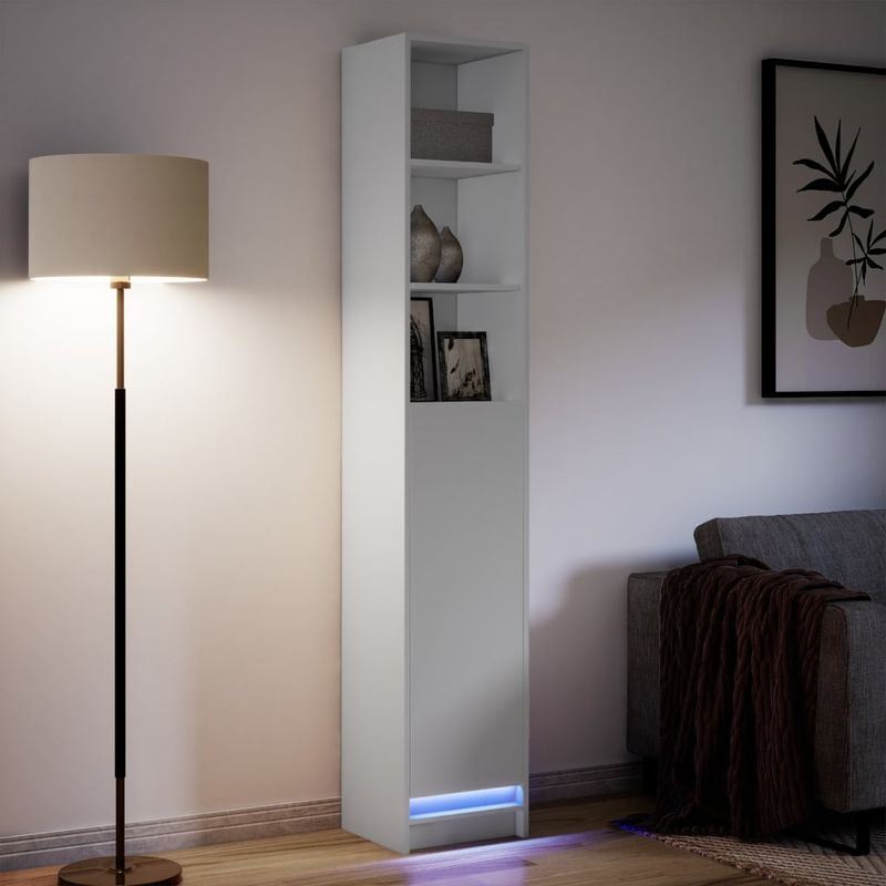 Casa si Gradina - Mobilier - Comode si corpuri - Comode - Dulap cu LED, alb, 36x32,5x200 cm, lemn prelucrat - Infinity.ro