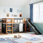 Casa si Gradina - Mobilier - Paturi si accesorii - Paturi - Pat etajat de copii perdele, alb/negru 90x200 cm lemn masiv pin - Infinity.ro