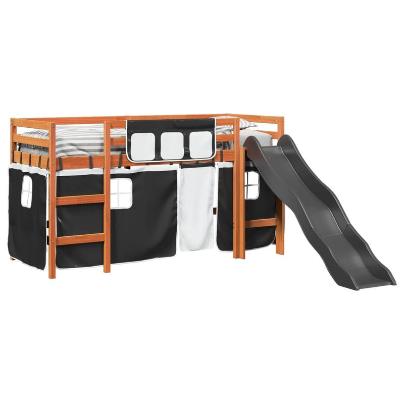Casa si Gradina - Mobilier - Paturi si accesorii - Paturi - Pat etajat de copii perdele, alb/negru 90x200 cm lemn masiv pin - Infinity.ro