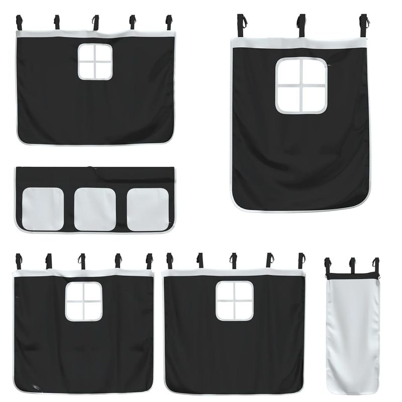 Casa si Gradina - Mobilier - Paturi si accesorii - Paturi - Pat etajat de copii perdele, alb/negru 90x200 cm lemn masiv pin - Infinity.ro