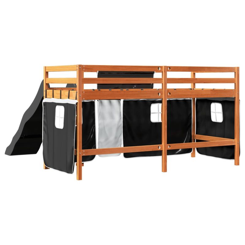 Casa si Gradina - Mobilier - Paturi si accesorii - Paturi - Pat etajat de copii perdele, alb/negru 90x200 cm lemn masiv pin - Infinity.ro