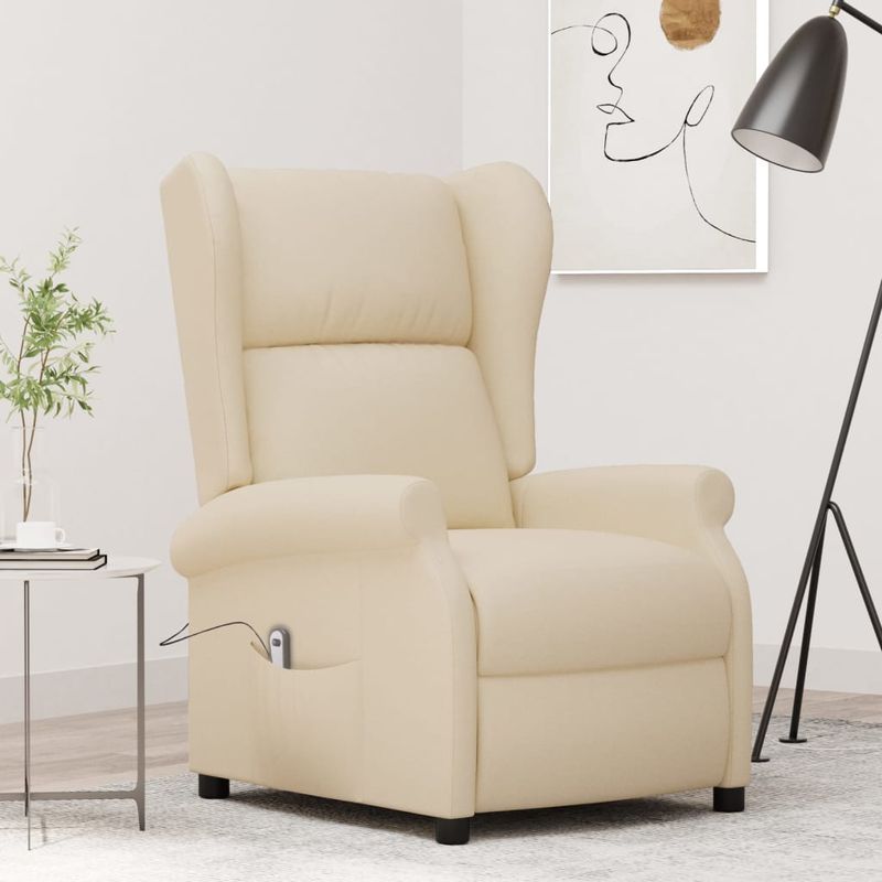 Casa si Gradina - Mobilier - Scaune si fotolii - Fotolii - Fotoliu rabatabil electric cu spatar aripi, crem, textil - Infinity.ro