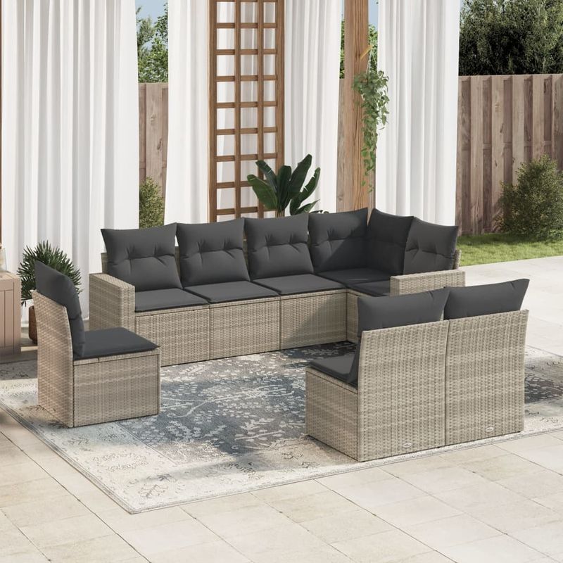 Casa si Gradina - Gradina si terasa - Mobilier exterior - Seturi mobila gradina - Set mobilier de gradina cu perne, 8 piese gri deschis poliratan - Infinity.ro