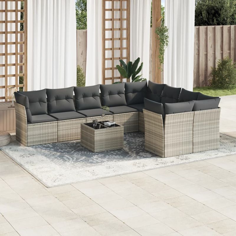 Casa si Gradina - Gradina si terasa - Mobilier exterior - Seturi mobila gradina - Set canapele de gradina cu perne 10 piese gri deschis poliratan - Infinity.ro