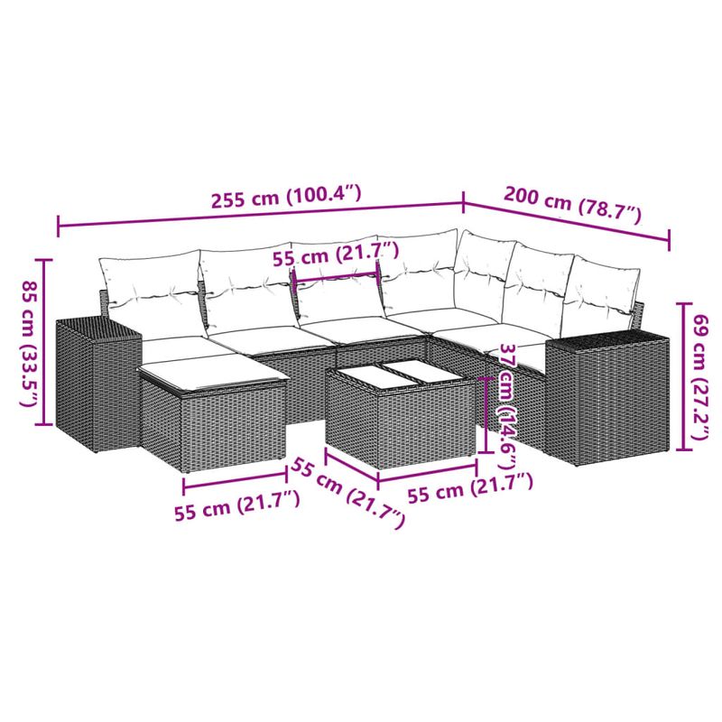 Casa si Gradina - Gradina si terasa - Mobilier exterior - Seturi mobila gradina - Set mobilier de gradina cu perne, 8 piese gri deschis poliratan - Infinity.ro