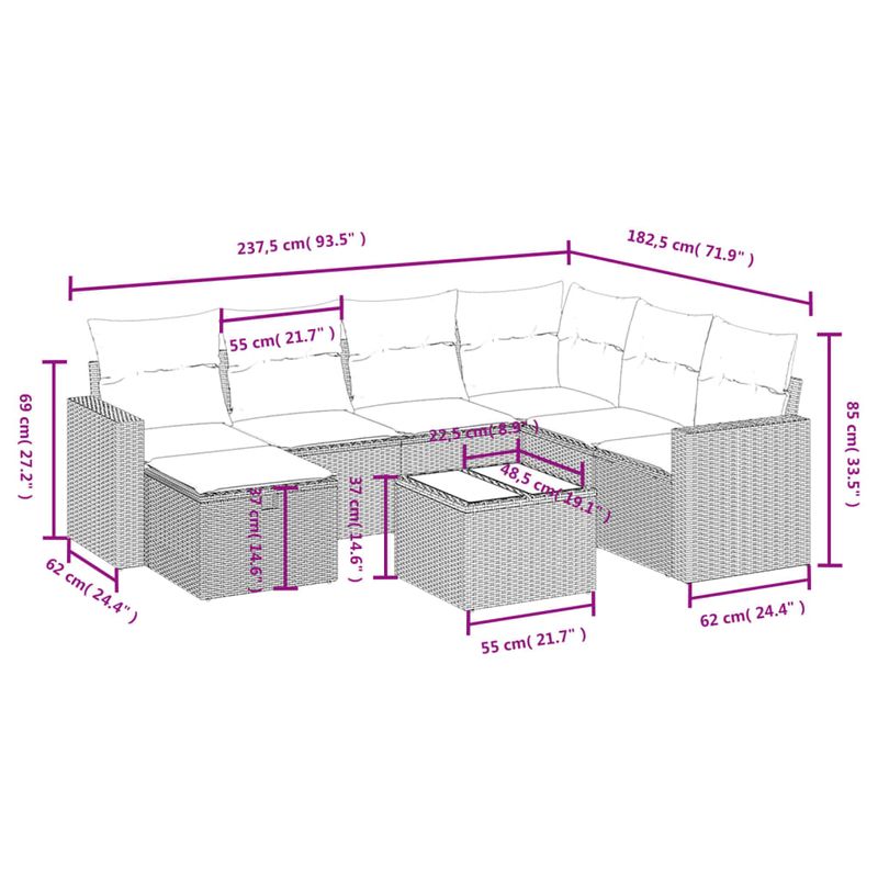 Casa si Gradina - Gradina si terasa - Mobilier exterior - Seturi mobila gradina - Set mobilier de gradina cu perne, 8 piese gri deschis poliratan - Infinity.ro