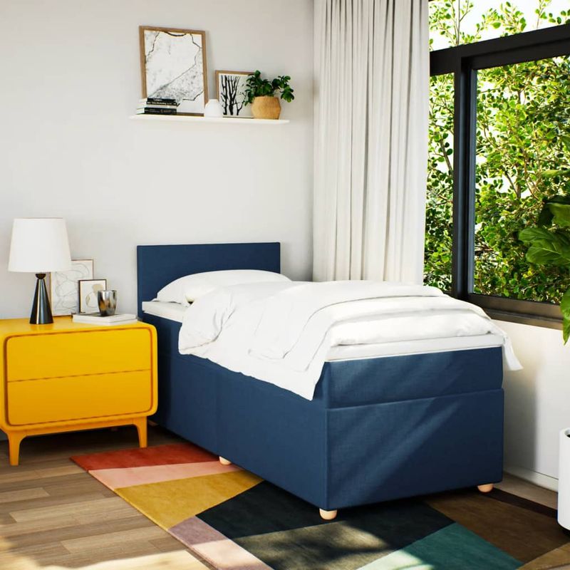 Casa si Gradina - Mobilier - Paturi si accesorii - Paturi - Pat box spring cu saltea, albastru, 90x200 cm, textil - Infinity.ro