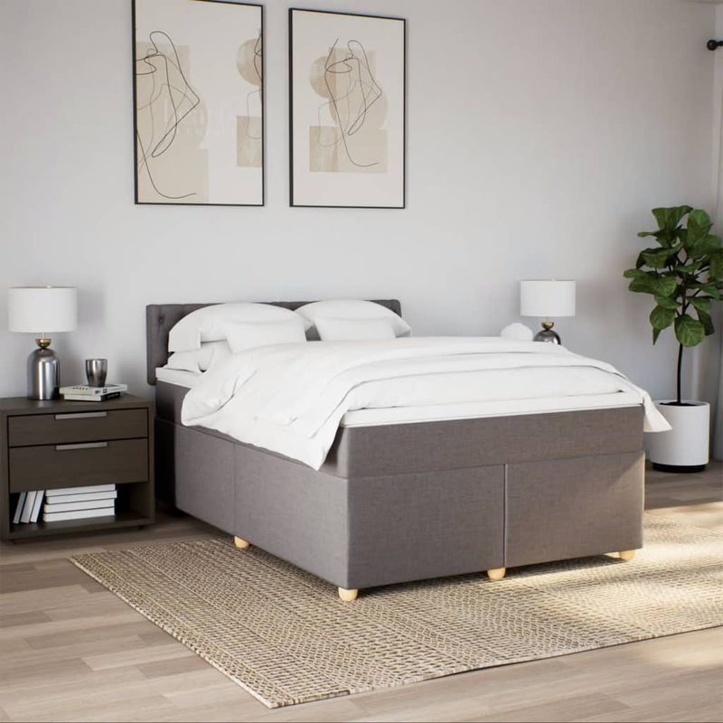 Casa si Gradina - Mobilier - Paturi si accesorii - Paturi - Pat continental cu saltea gri taupe 140x200 cm material textil - Infinity.ro