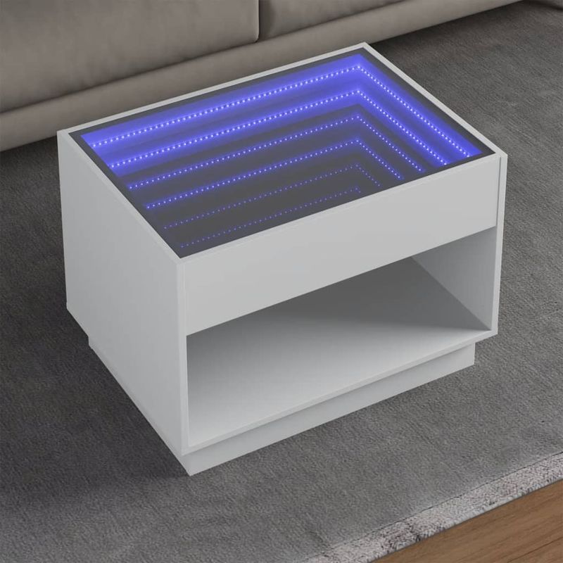 Casa si Gradina - Mobilier - Mese si birouri - Masute de cafea - Masuta de cafea cu LED infinity, alb, 70x50x50 cm - Infinity.ro