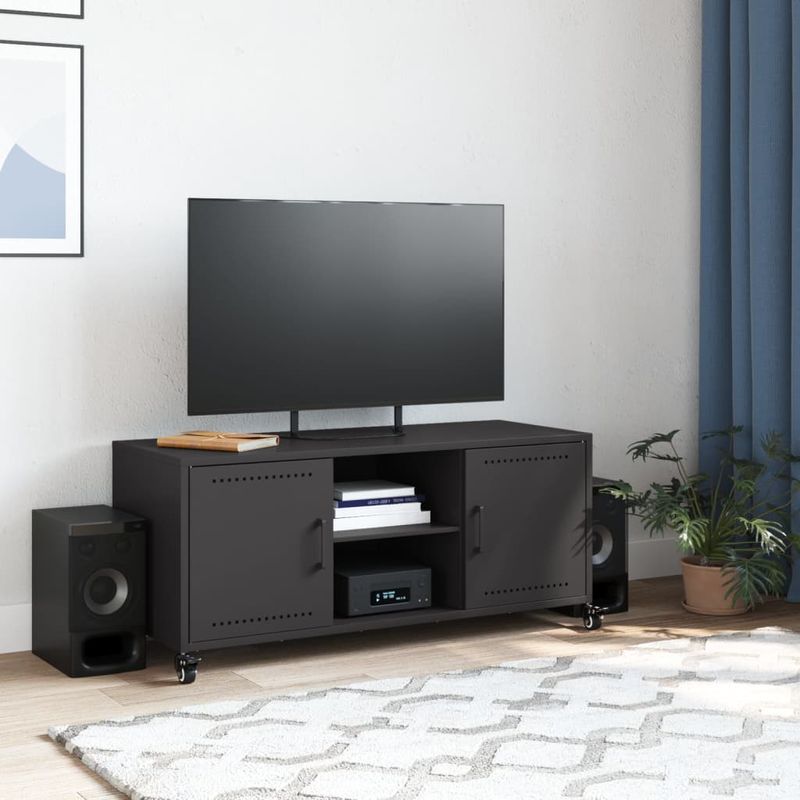 Casa si Gradina - Mobilier - Comode si corpuri - Comode - Dulap TV, negru, 100,5x39x43,5 cm, otel laminat la rece - Infinity.ro