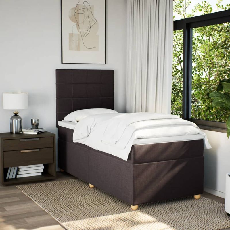 Casa si Gradina - Mobilier - Paturi si accesorii - Paturi - Pat box spring cu saltea, maro inchis, 90x200 cm, textil - Infinity.ro