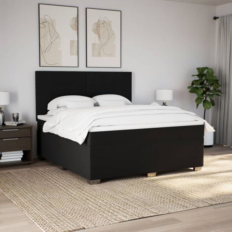 Casa si Gradina - Mobilier - Paturi si accesorii - Paturi - Pat box spring cu saltea, negru, 180x200 cm, catifea - Infinity.ro
