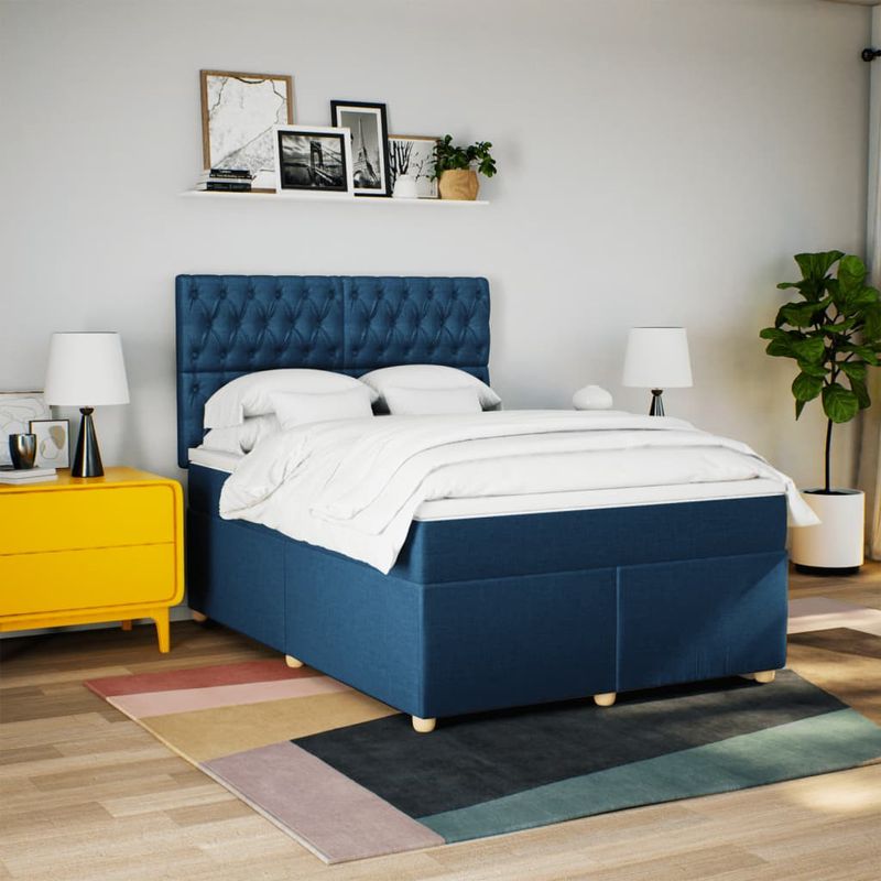 Casa si Gradina - Mobilier - Paturi si accesorii - Paturi - Pat continental cu saltea, albastru, 160x200cm, material textil - Infinity.ro