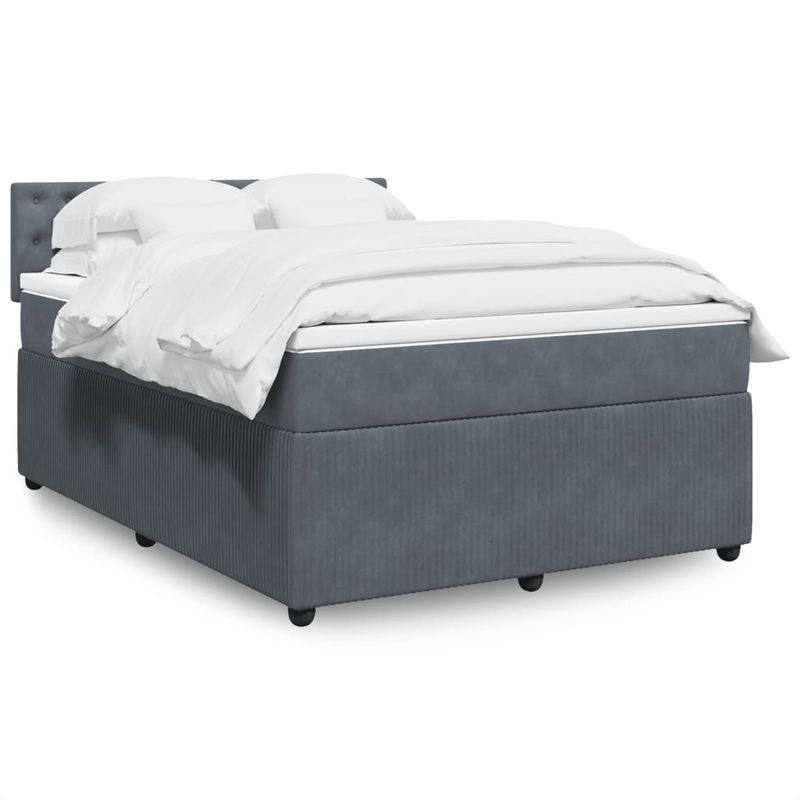 Casa si Gradina - Mobilier - Paturi si accesorii - Paturi - Pat box spring cu saltea, gri inchis, 140x200 cm, catifea - Infinity.ro