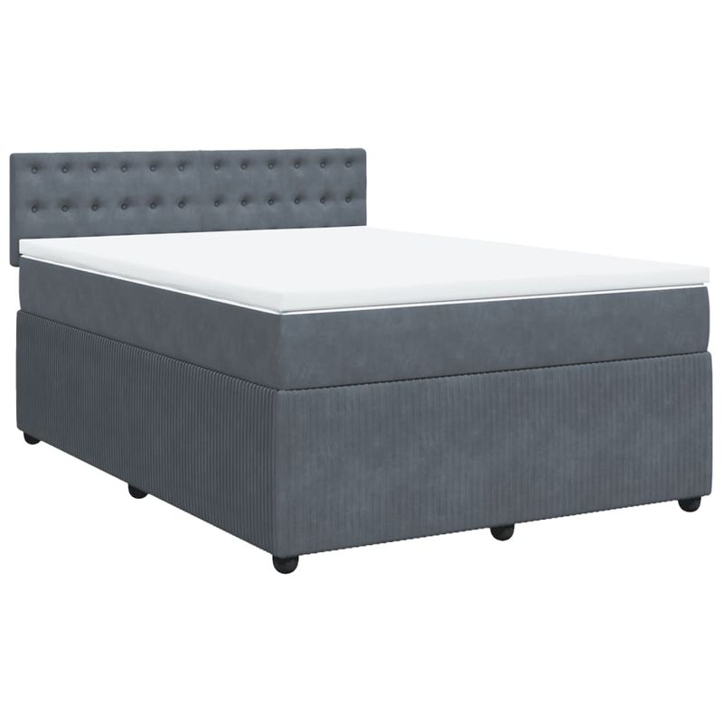 Casa si Gradina - Mobilier - Paturi si accesorii - Paturi - Pat box spring cu saltea, gri inchis, 140x200 cm, catifea - Infinity.ro