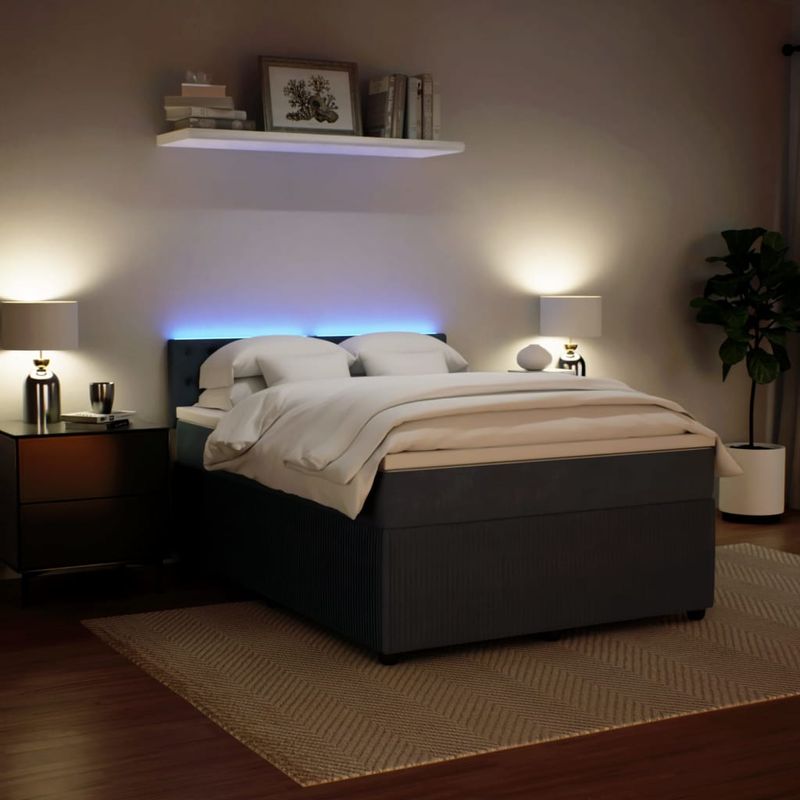 Casa si Gradina - Mobilier - Paturi si accesorii - Paturi - Pat box spring cu saltea, gri inchis, 140x200 cm, catifea - Infinity.ro