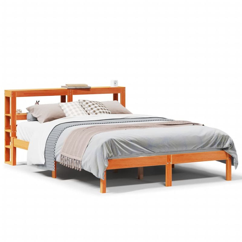 Casa si Gradina - Mobilier - Paturi si accesorii - Paturi - Cadru de pat cu tablie, maro ceruit, 140x190 cm, lemn masiv pin - Infinity.ro