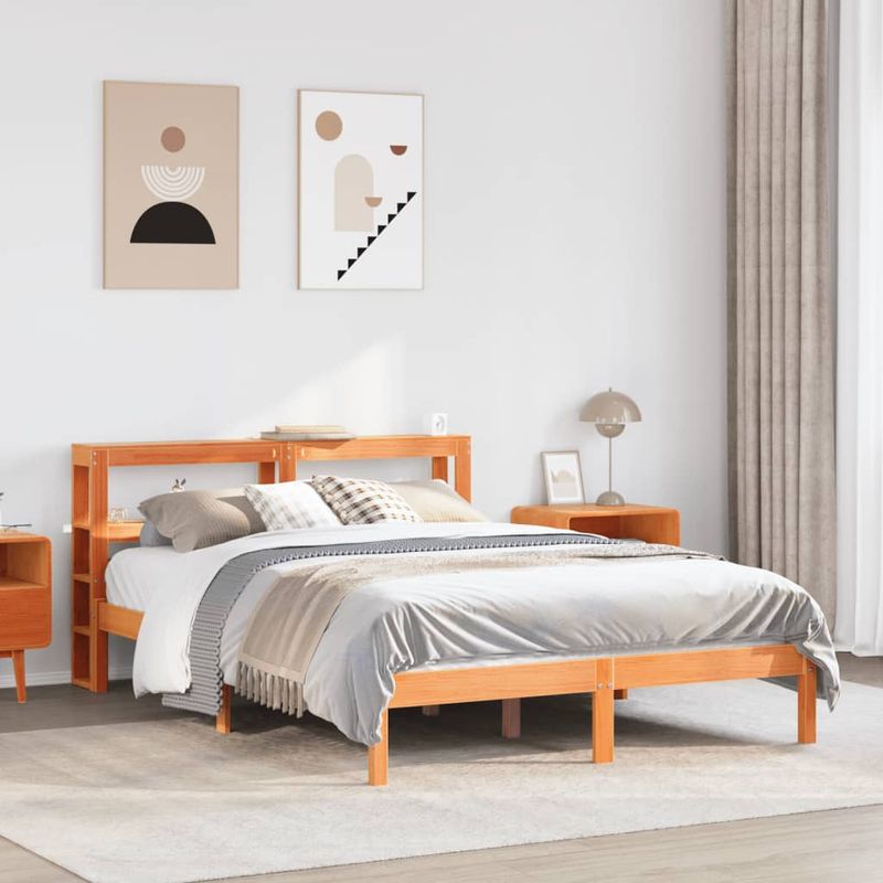 Casa si Gradina - Mobilier - Paturi si accesorii - Paturi - Cadru de pat cu tablie, maro ceruit, 140x190 cm, lemn masiv pin - Infinity.ro