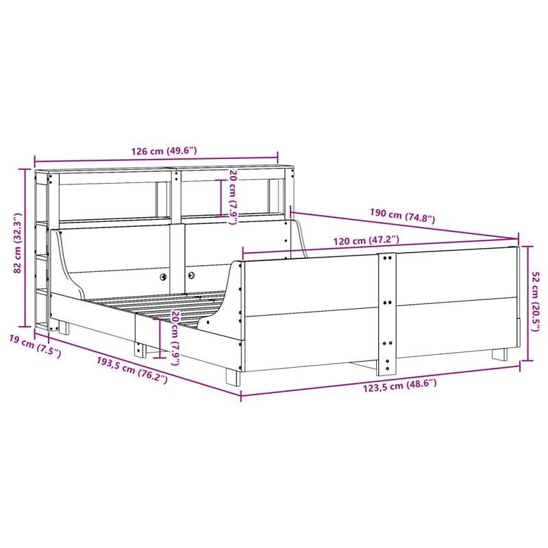 Casa si Gradina - Mobilier - Paturi si accesorii - Paturi - Cadru de pat fara saltea, alb, 120x190 cm, lemn masiv pin - Infinity.ro