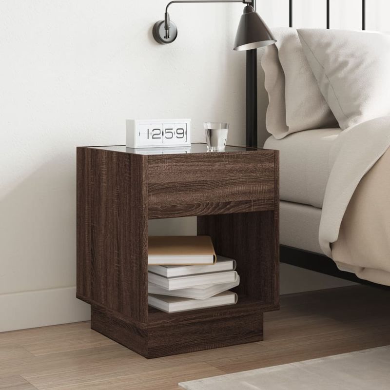 Casa si Gradina - Mobilier - Comode si corpuri - Noptiere - Noptiera cu LED infinity, stejar maro, 40x40x50 cm - Infinity.ro