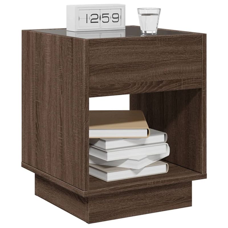 Casa si Gradina - Mobilier - Comode si corpuri - Noptiere - Noptiera cu LED infinity, stejar maro, 40x40x50 cm - Infinity.ro