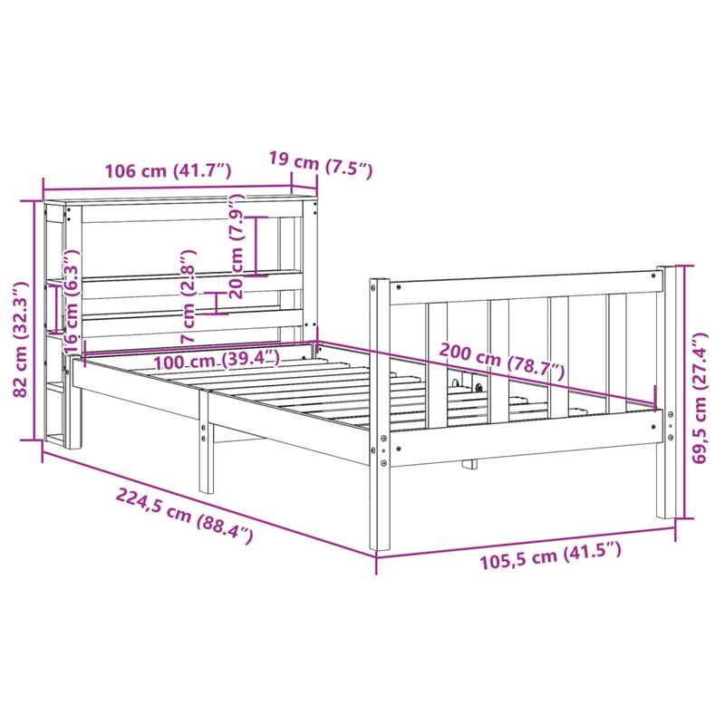 Casa si Gradina - Mobilier - Paturi si accesorii - Paturi - Cadru pat fara saltea, 100x200 cm, lemn masiv pin - Infinity.ro