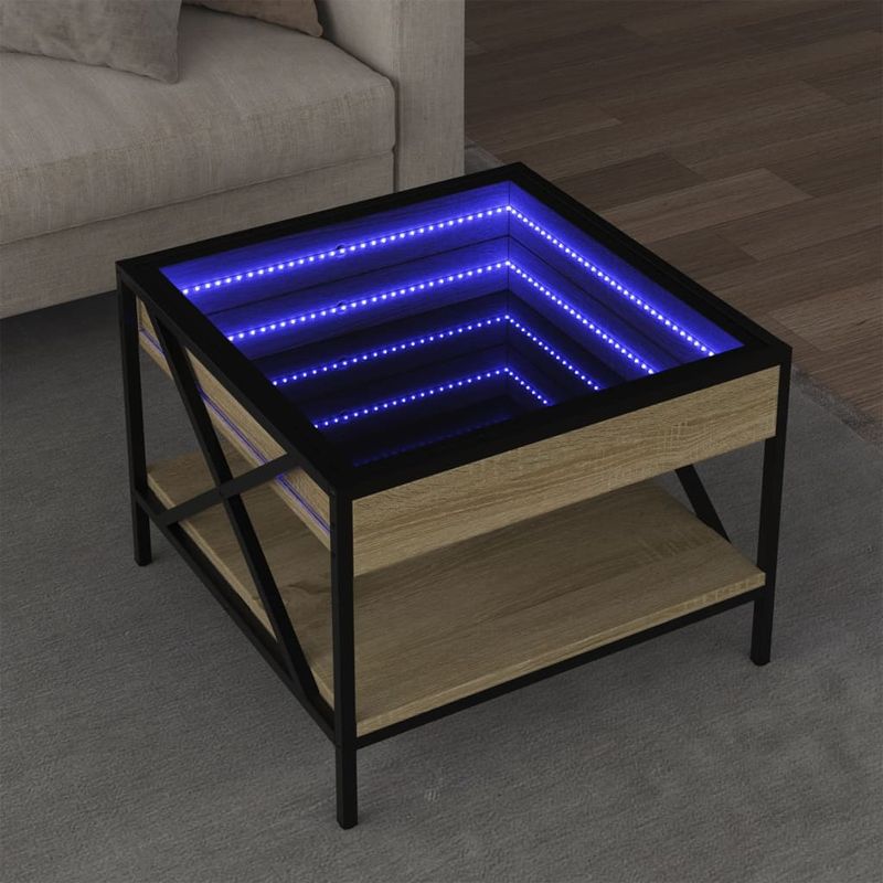 Casa si Gradina - Mobilier - Mese si birouri - Masute de cafea - Masuta de cafea cu LED infinity, stejar sonoma, 50x50x38 cm - Infinity.ro