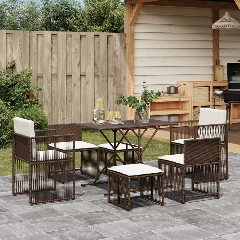 Casa si Gradina - Gradina si terasa - Mobilier exterior - Seturi mobila gradina - Set mobilier de gradina cu perne, 7 piese, maro, poliratan - Infinity.ro