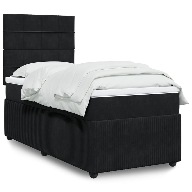 Casa si Gradina - Mobilier - Paturi si accesorii - Paturi - Pat box spring cu saltea, negru, 90x200 cm, catifea - Infinity.ro