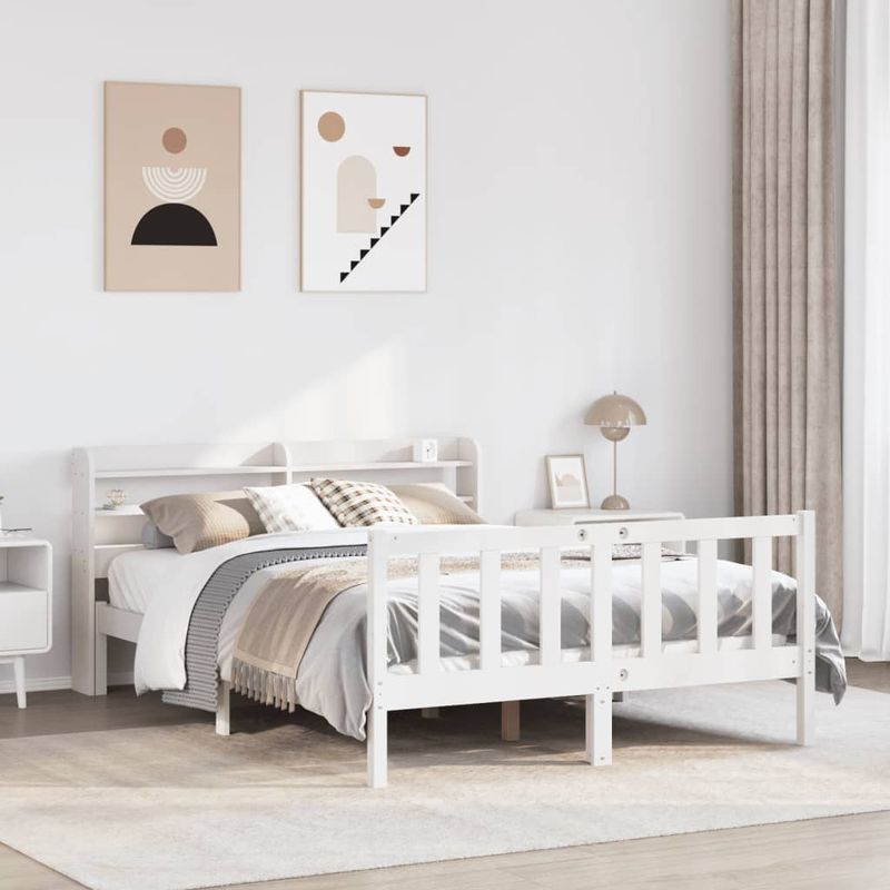 Casa si Gradina - Mobilier - Paturi si accesorii - Paturi - Cadru de pat fara saltea, alb, 120x190 cm, lemn masiv pin - Infinity.ro