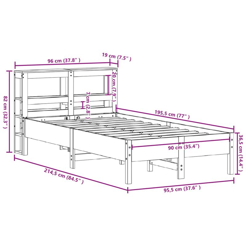 Casa si Gradina - Mobilier - Paturi si accesorii - Paturi - Cadru pat fara saltea, alb, 90x190 cm, lemn masiv de pin - Infinity.ro