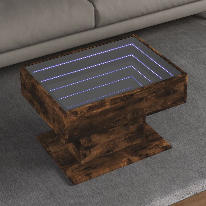 Casa si Gradina - Mobilier - Mese si birouri - Masute de cafea - Masuta de cafea cu LED stejar fumuriu 70x50x45cm lemn prelucrat - Infinity.ro