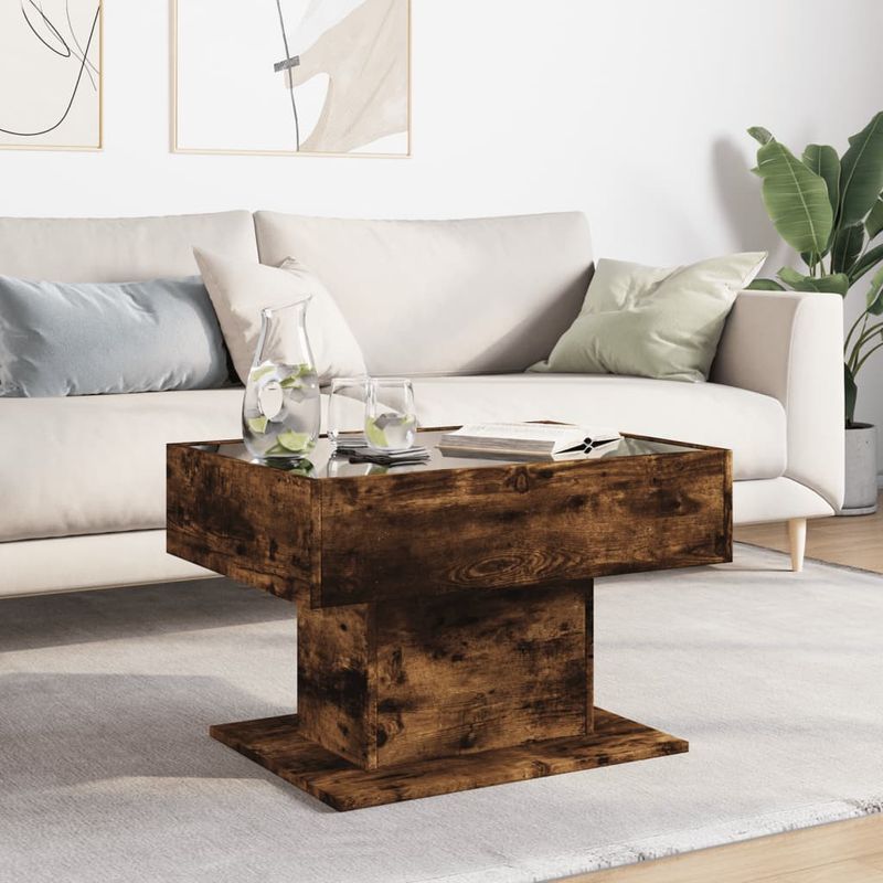 Casa si Gradina - Mobilier - Mese si birouri - Masute de cafea - Masuta de cafea cu LED stejar fumuriu 70x50x45cm lemn prelucrat - Infinity.ro
